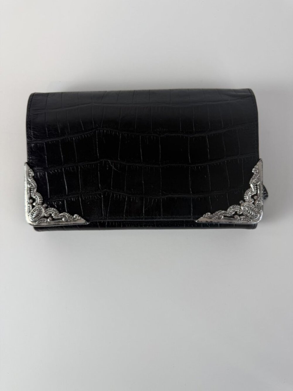 Brighton Black Croc Leather Wallet Crossbody Bag